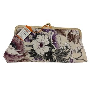 NIB Vintage Nacon Tokyo Japan Floral Tapestry Kiss Lock Clutch Purse Gold
